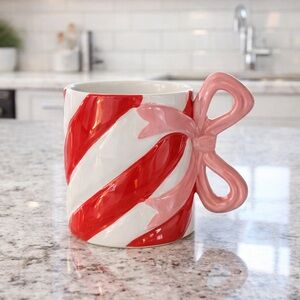 Sleigh Bell Bistro Red & White Striped Bow Handle Mug